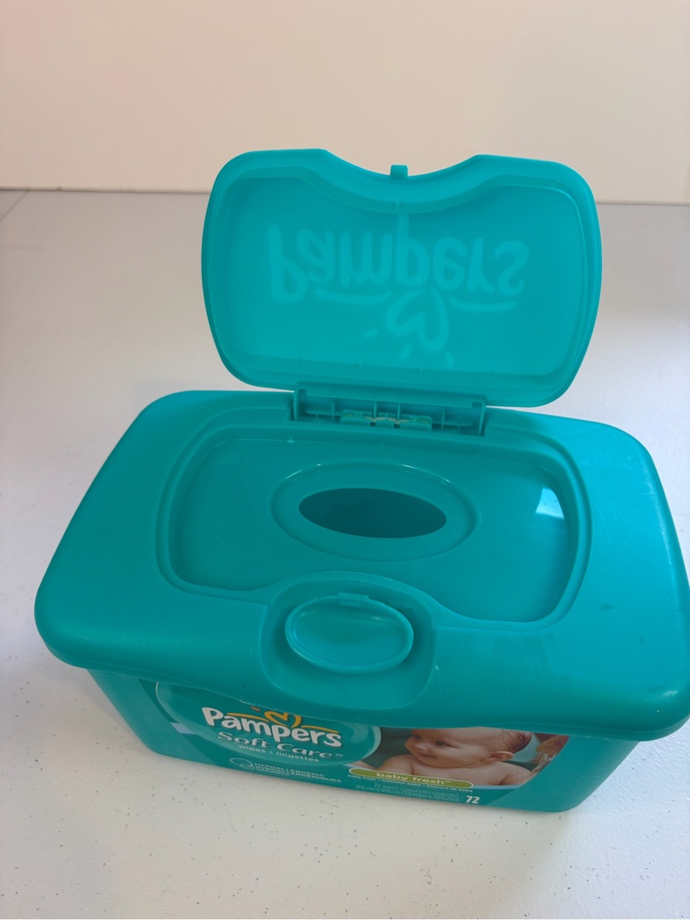 Pampers Baby Wipes Soft Container Plastic EMPTY Pop Up Top Dispenser Blue Green - Picture 5 of 6